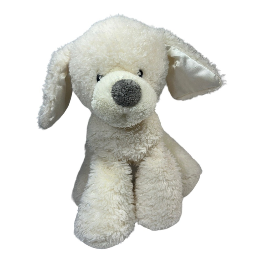 Baby Gund FLUFFEY Puppy Dog White‎ 10" Plush Satin Knotted Tail Stuffed Clean